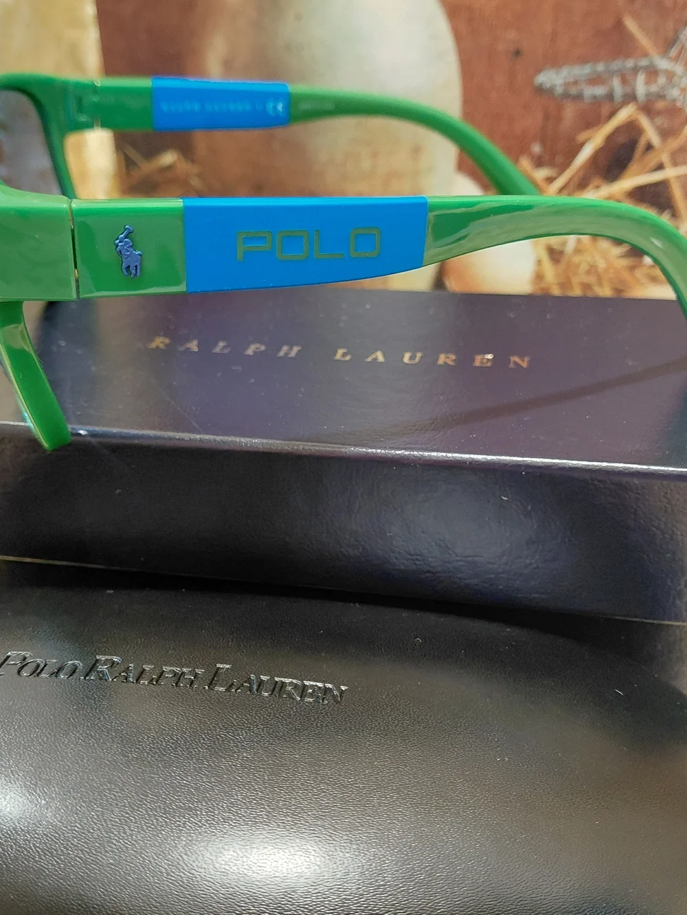 Polo by Ralph Lauren Green Frame Sunglasses with Blue Lenses